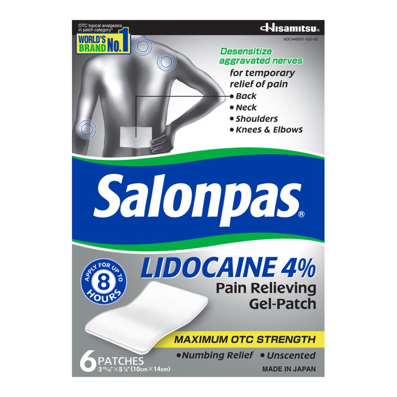 Salonpas Lidocaine 4% Pain Relieving Gel-Patches Maximum Strength 6 EA