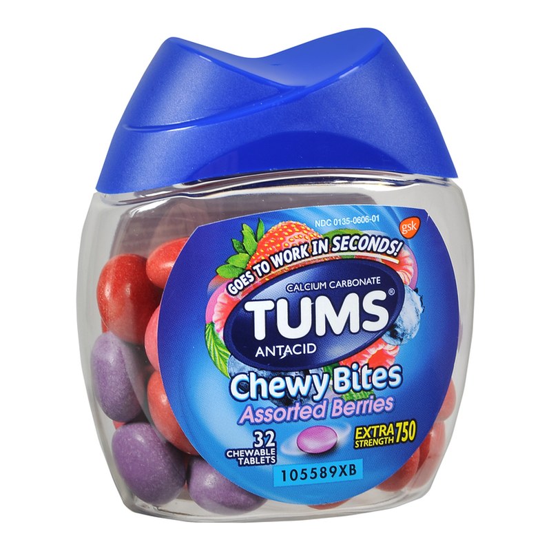 Tums Chewy Bites Extra Strength 750 Antacid Chewable Tablets Assorted Berries 32 EA