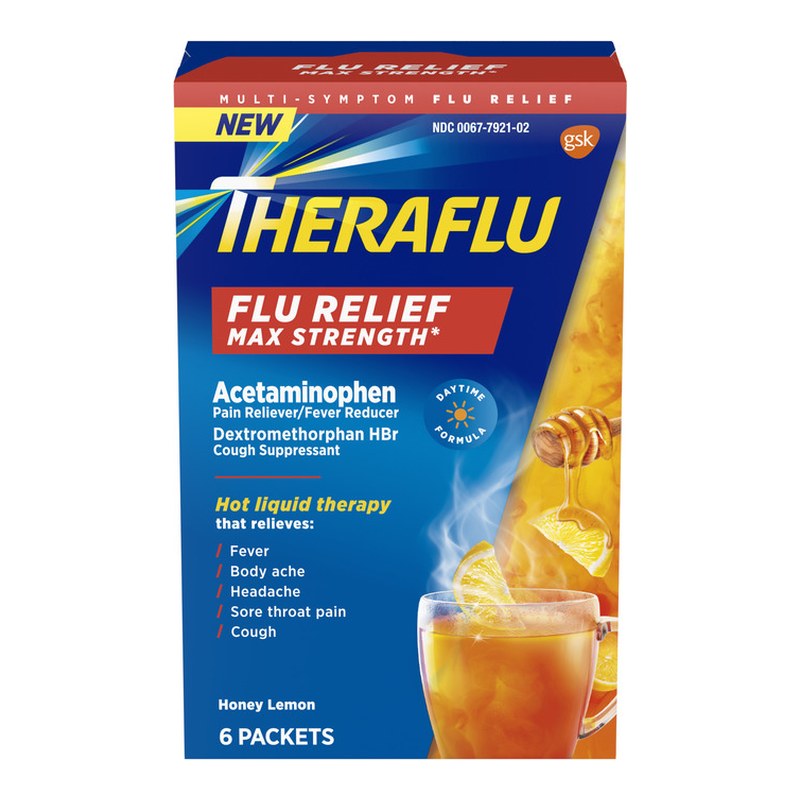 Theraflu Flu Relief Daytime Formula Packets Max Strength Honey Lemon 6 EA