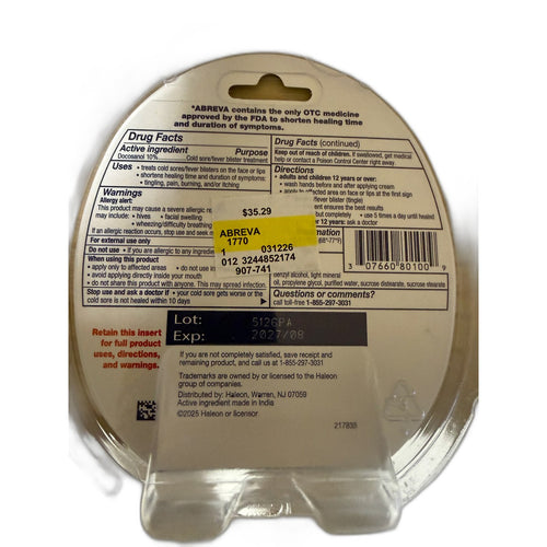 Abreva Docosanol 10% Cold Sore / Fever Blister Treatment Cream, 2 g