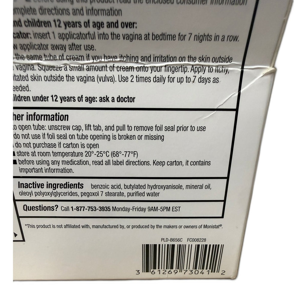 Miconazole 7 Vaginal Antifungal Cream, Miconazole Nitrate 2%, 45 g Tube + 7 Applicators