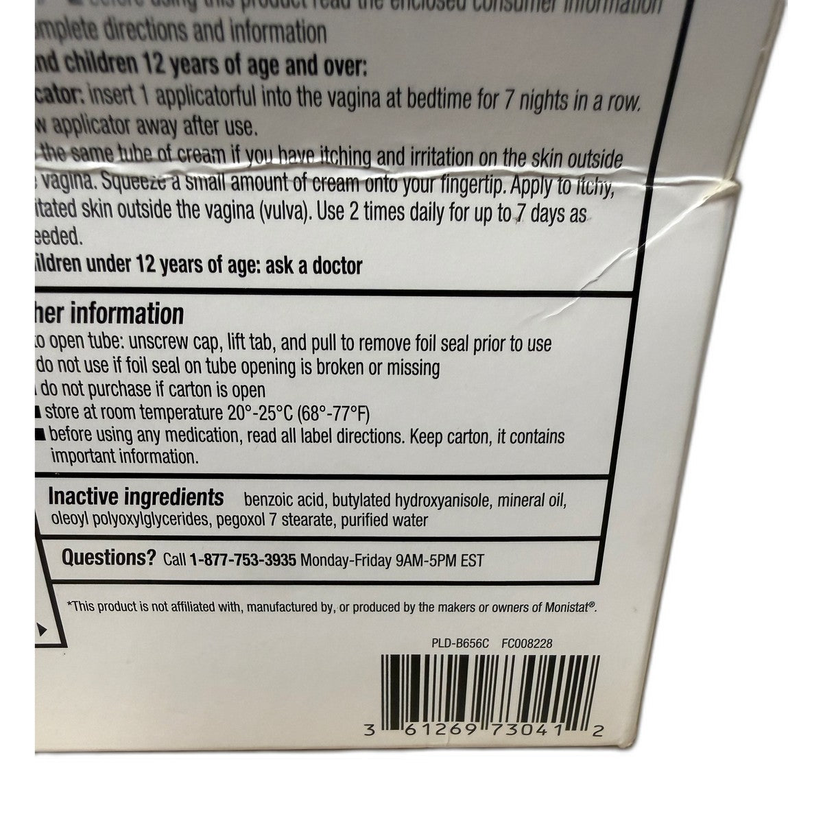 Miconazole 7 Vaginal Antifungal Cream, Miconazole Nitrate 2%, 45 g Tube + 7 Applicators