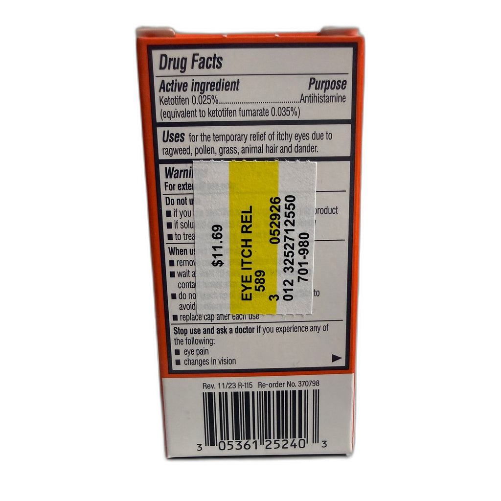 Rugby Eye Itch Relief, Ketotifen Antihistamine Eye Drops 0.025%, 0.17 fl oz (5 mL)