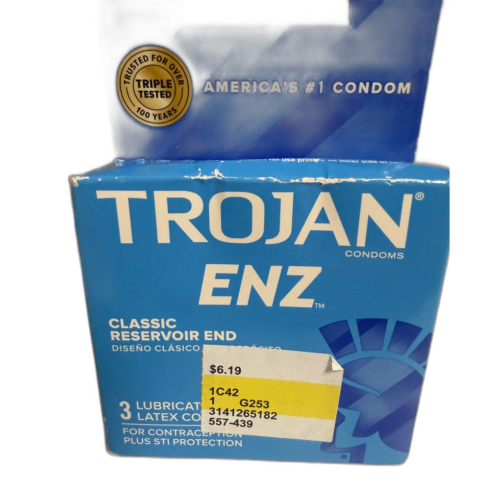Trojan ENZ Lubricated Condoms, Classic Reservoir End, 3 Count