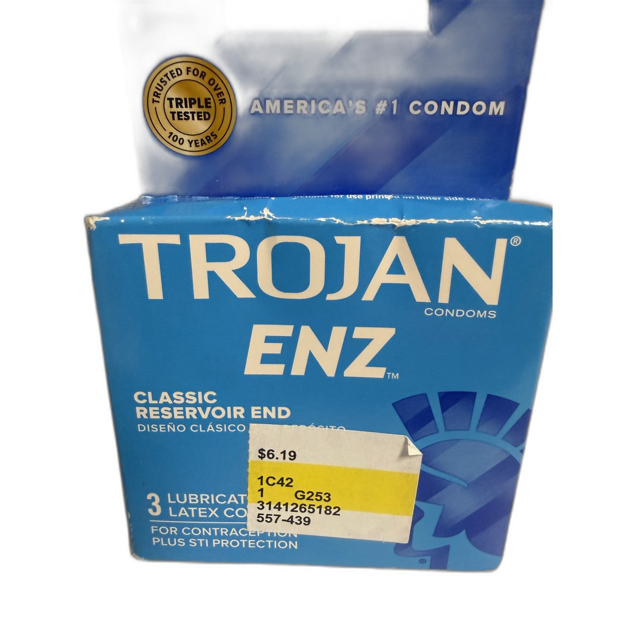 Trojan ENZ Lubricated Condoms, Classic Reservoir End, 3 Count