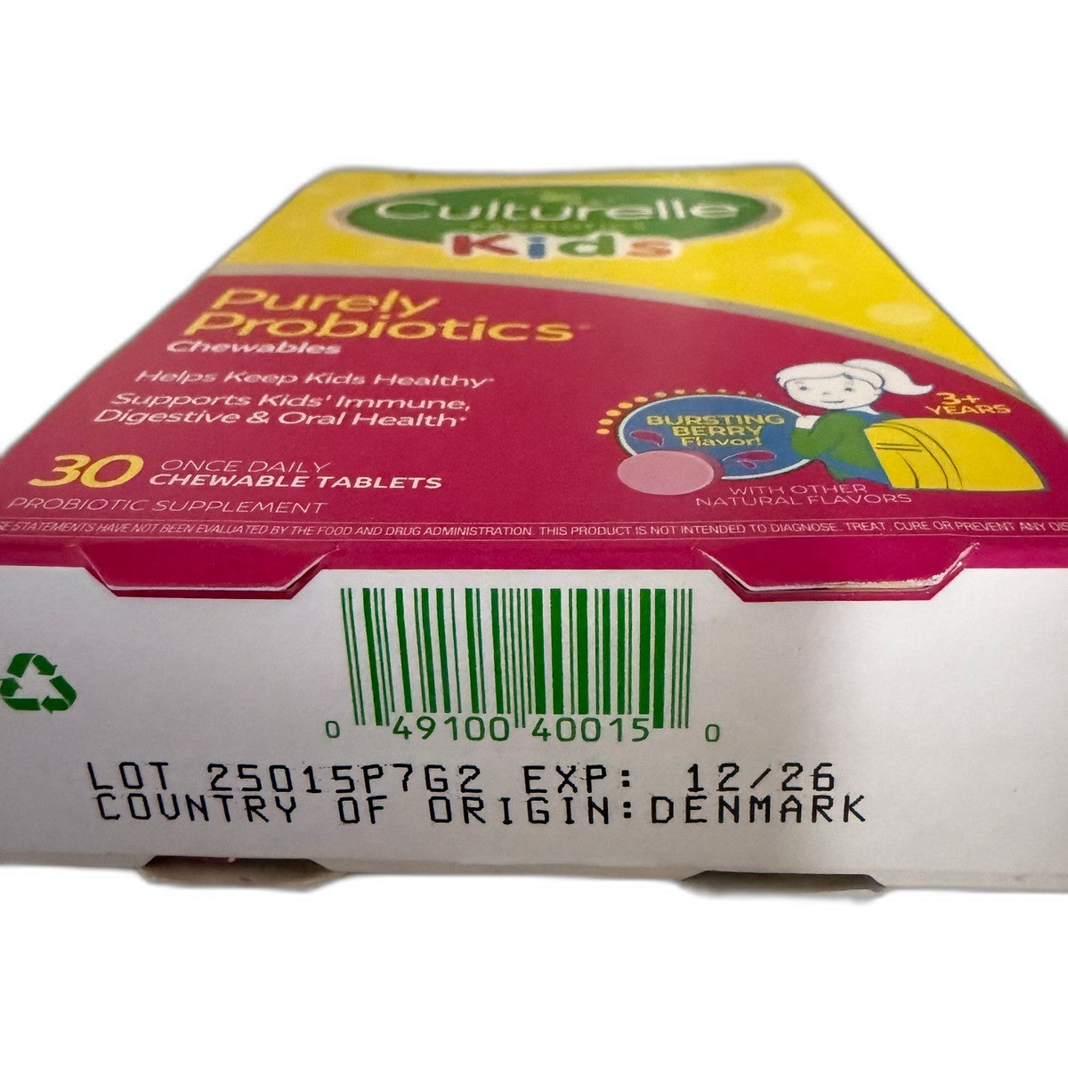 Culturelle Kids Purely Probiotics Chewables, Bursting Berry, 30 Tablets