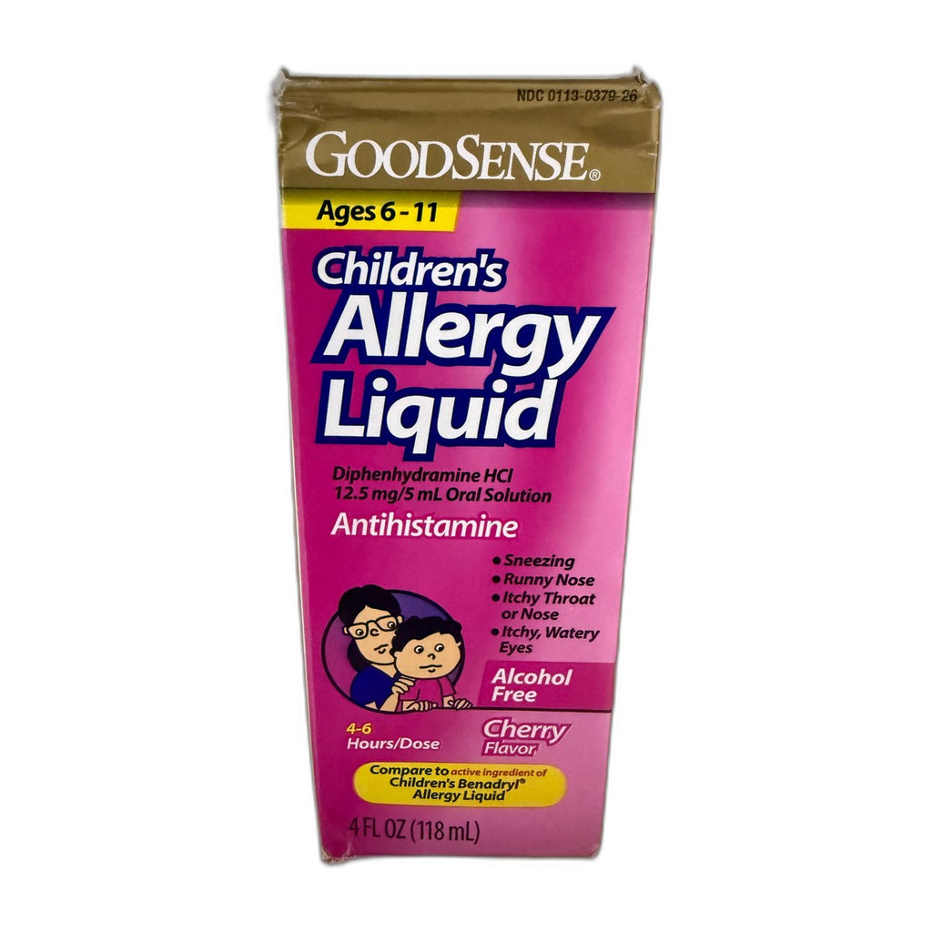 GoodSense Children's Allergy Liquid, Diphenhydramine HCl 12.5 mg/5 mL, Cherry, 4 fl oz (118 mL)