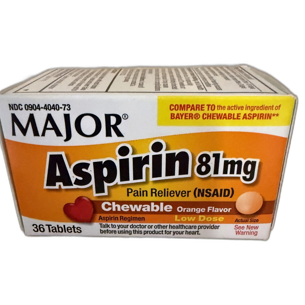 Major Aspirin 81 mg Chewable, Low Dose, Orange Flavor, 36 Tablets