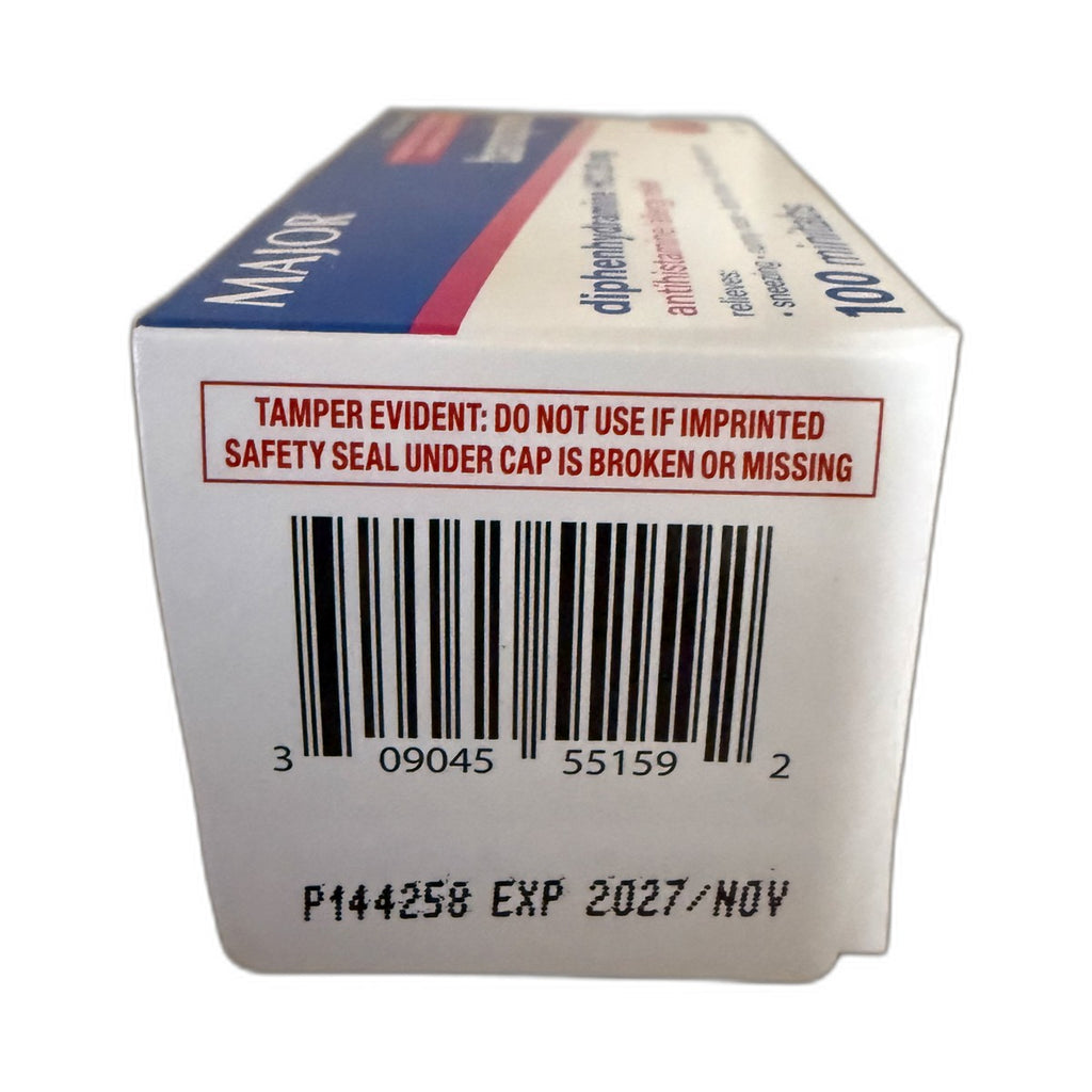 Major Banophen Diphenhydramine HCl 25 mg, Antihistamine, 100 Minitabs