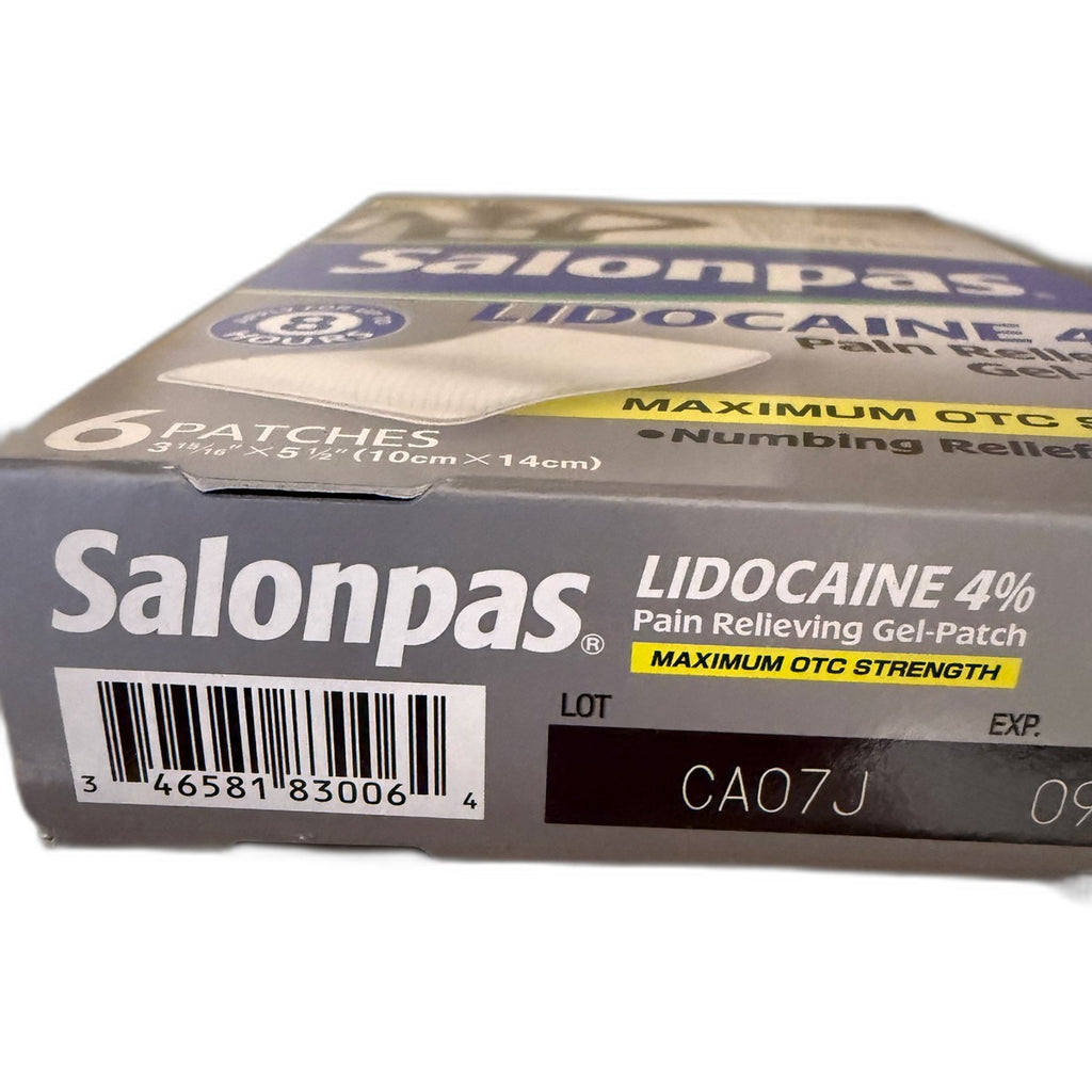 Salonpas Lidocaine 4% Pain Relieving Gel-Patch, Maximum OTC Strength, 6 Patches