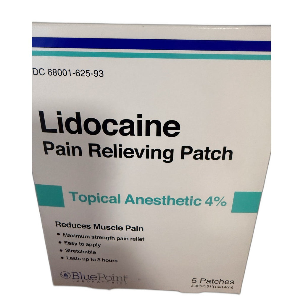 BluePoint Lidocaine Pain Relieving Patch, Topical Anesthetic 4%, 5 Patches