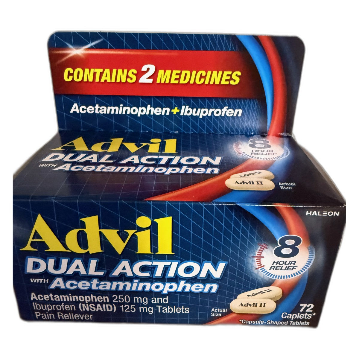 Advil Dual Action with Acetaminophen (Acetaminophen 250 mg + Ibuprofen 125 mg), 72 Caplets