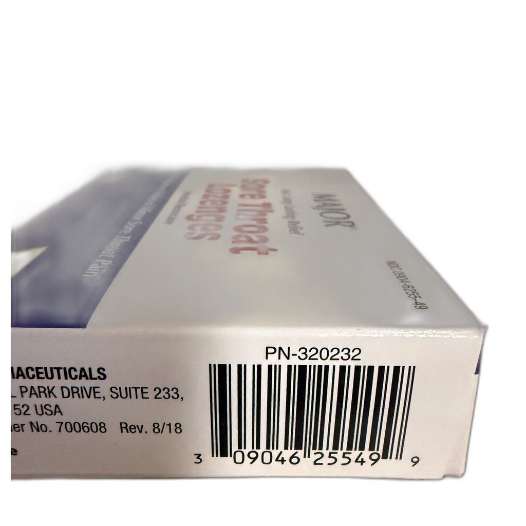 Major Sore Throat Lozenges, Menthol/Benzocaine, Cherry, 18 Lozenges
