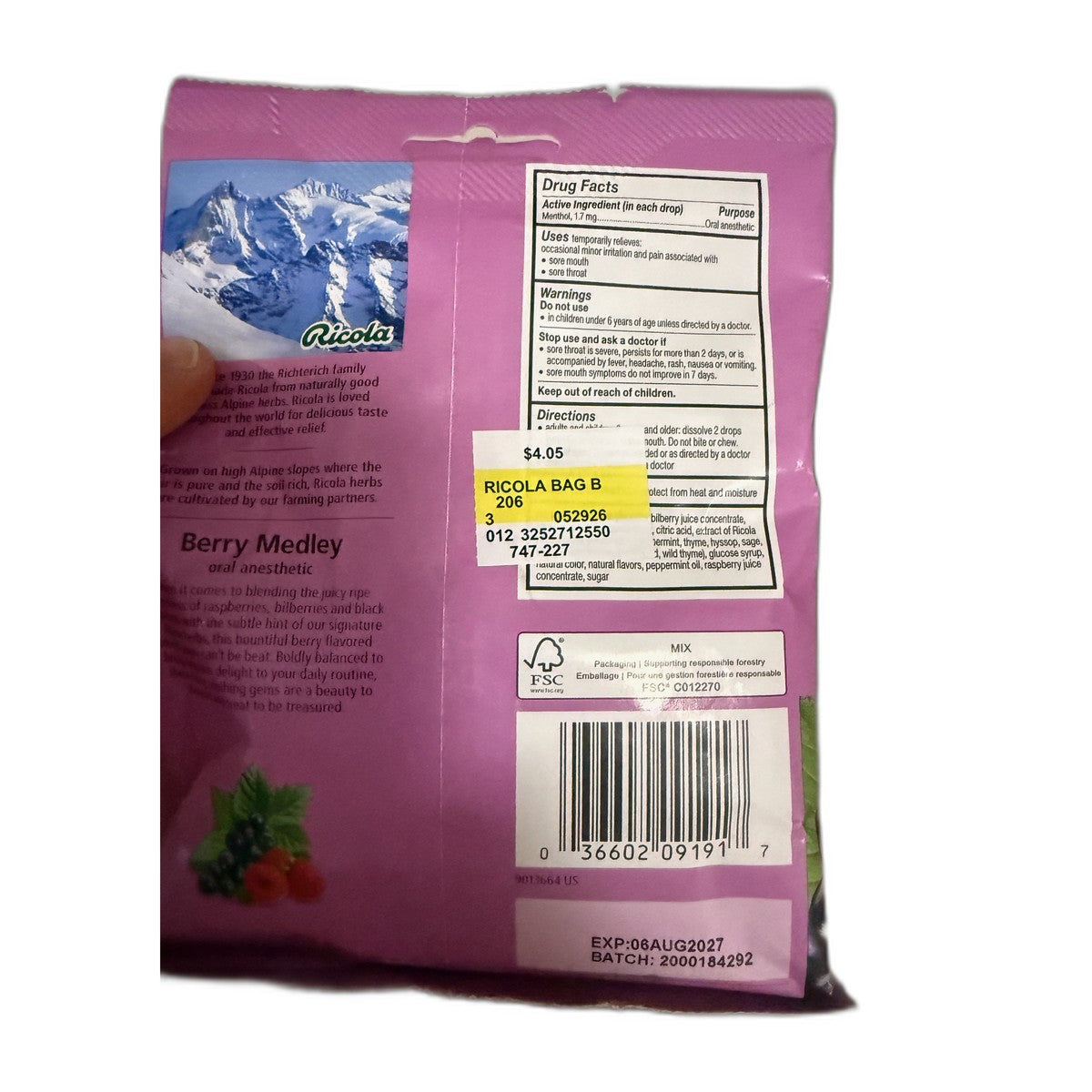 Ricola Berry Medley Throat Drops, 19 Drops