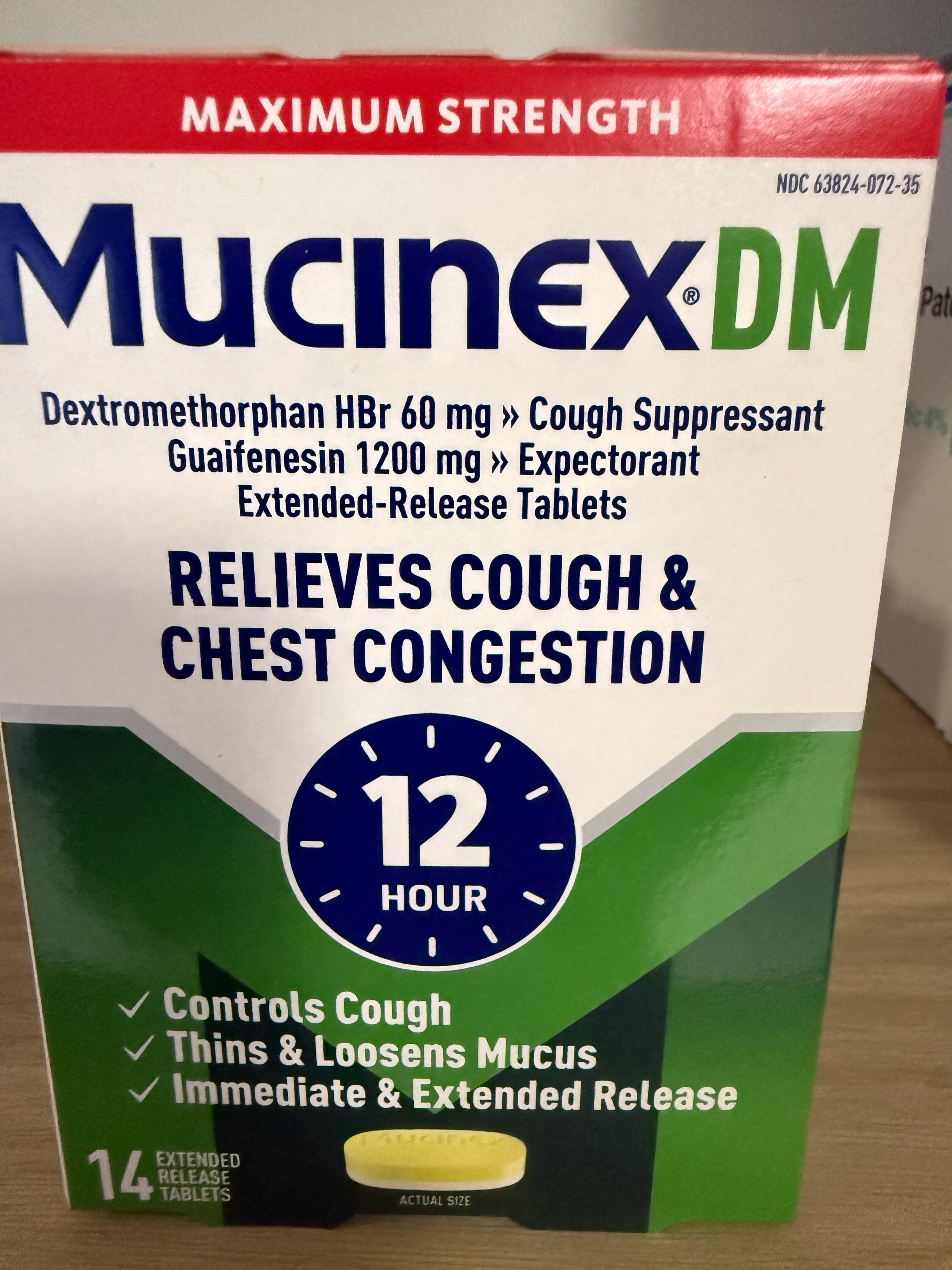 Mucinex DM Maximum Strength 12-Hour, Dextromethorphan 60 mg / Guaifenesin 1200 mg, 14 Tablets