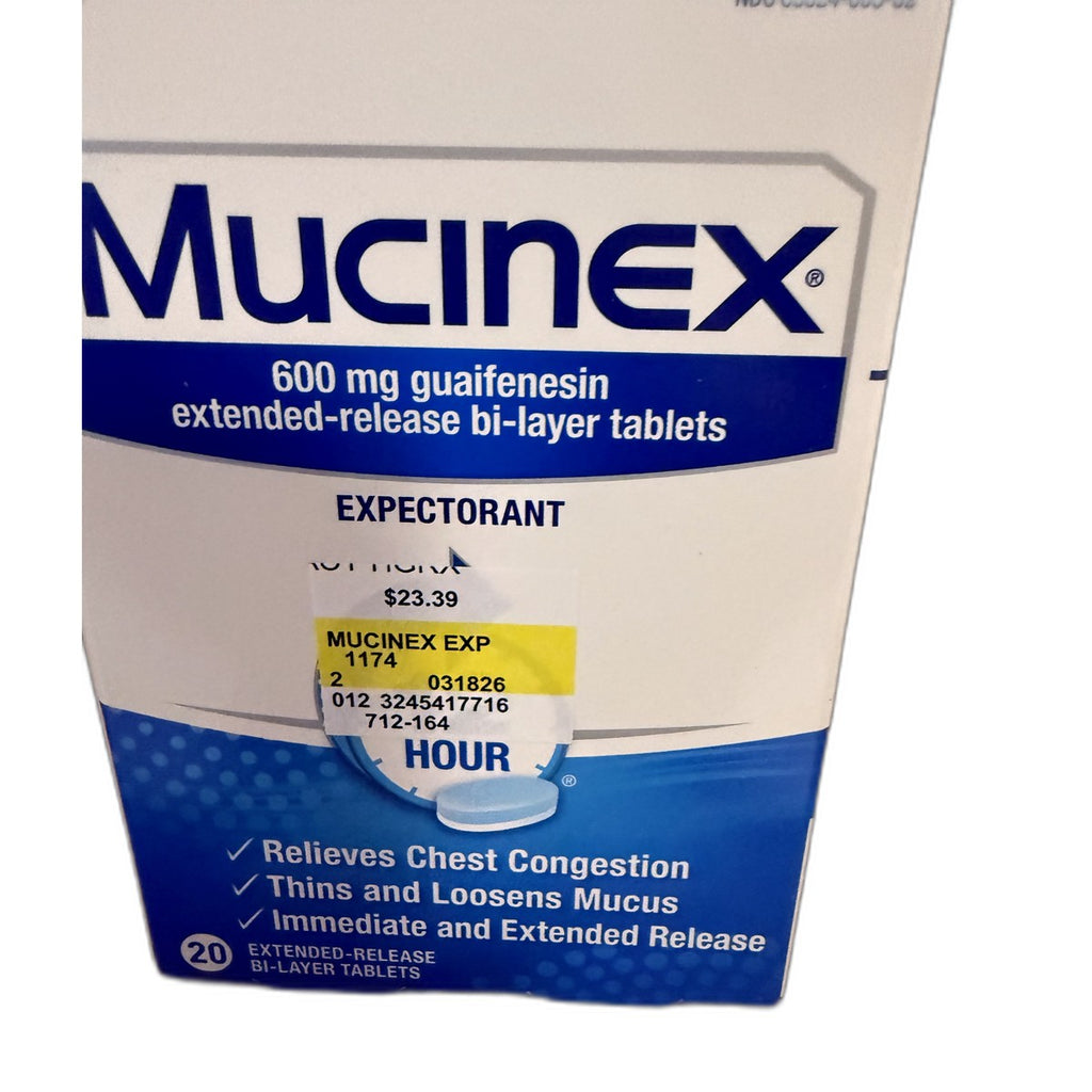 Mucinex 12-Hour Expectorant, Guaifenesin 600 mg, 20 Extended-Release Bi-Layer Tablets